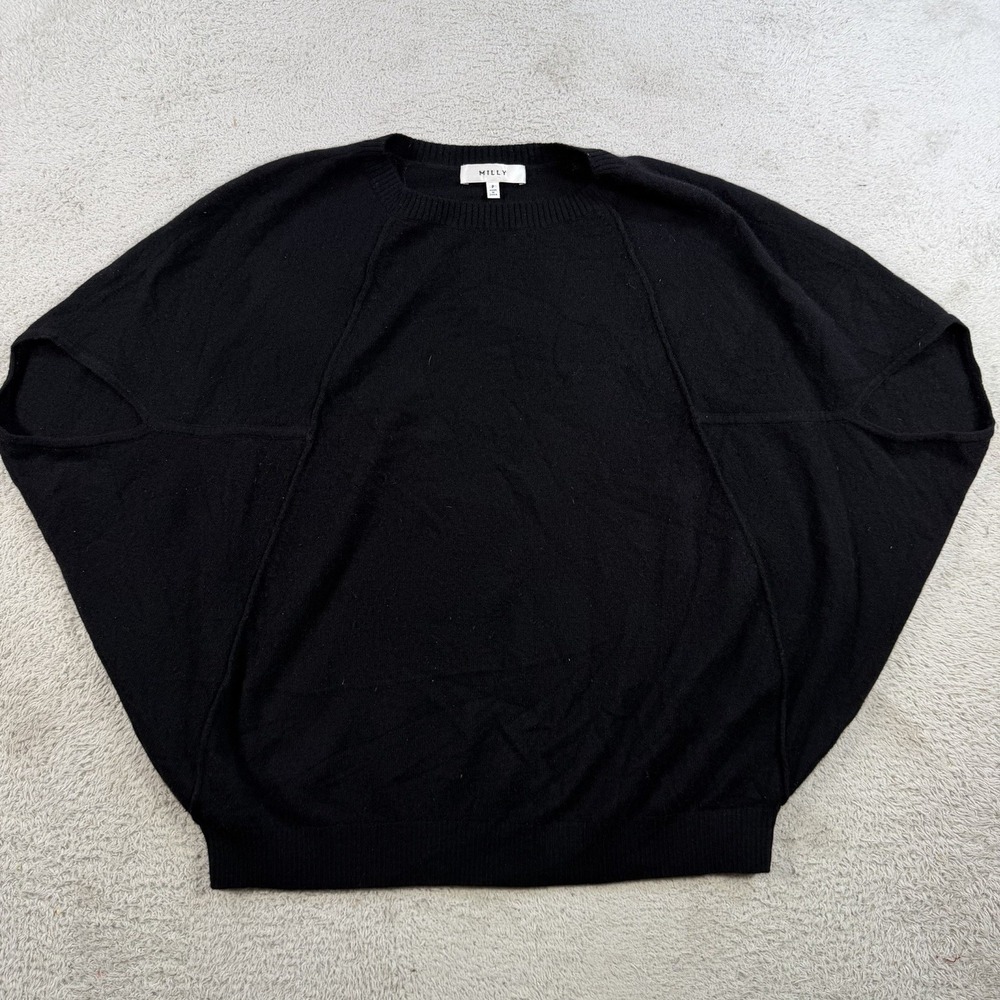 MILLY Poncho Sweater Womens Petite Black Cashmere Dolman Sleeve Cape Top